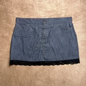 Vintage Y2K Suddenly Fem Lace Trim Dark Wash Denim Mini Skirt Blue McBling Indie